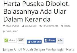 Perlu membezakan antara harta pusaka dan wasiat. Ular Dalam Keranda Balasan Membolot Harta Pusaka Crazyduck
