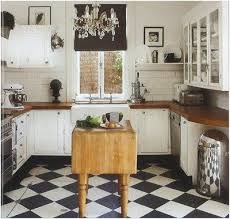 A Perfect Gray Small Kitchens With Wood Countertops I Would Add A Very Few Red Items To Make This Mi White Kitchen Floor Black White Kitchen Kitchen Flooring