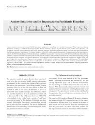 Pdf Anxiety Sensitivity And Its Importance In Psychiatric Disorders