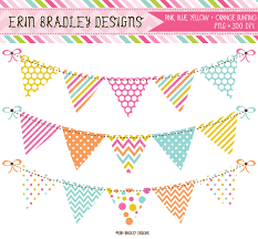 Instant Download Pink Yellow Blue Orange Banner Flag Bunting Commercial Use Clipart Graphics Banner Clip Art Clip Art Digital Banner