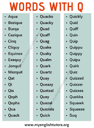 The letter q words and pictures printable cards can be used for flashcards, various games, and help your student associate unfamiliar words with a picture. Words With Q List Of Common English Words With The Letter Q My English Tutors