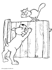 Coloring page with striped cats in the garden. Dog And Cat Coloring Pages Free Printable Pictures
