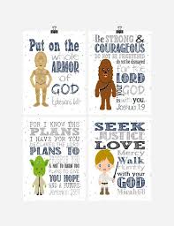 Star Wars Set Of 4 Christian Nursery Decor Wall Art Print Luke Skywalker Yoda C 3po Chewbacca Bibl Star Wars Room Star Wars Set Kids Room Organization
