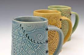 Handbuilt Pottery Mugs From Charan Sachar I Like The Little Buttons On The Seam Unique Pottery Pottery Designs Handmade Dinnerware