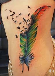 Belly Colorful Feather Tatto Renkli Tuy Dovmesi Bel Feather Tattoos Feather Tattoo Colour Tattoos