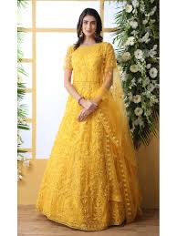 3.0 out of 5 stars 1. Buy Yellow Thread Embroidered Net Party Wear Anarkali Gown With Dupatta Online From Ethnicplus For 2 849 00
