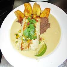 Pan Seared Mahi Mahi In Coconut Serrano Broth Roasted Banana Black Bean Mash Mango Jicama Salsa And Fried Pla Roasted Banana Seafood Recipes Plantain Recipes