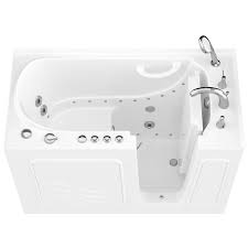 Whirlpool tubs mix air and water and force the mixture through outlets toward the person sitting in the tub. Endurance 26 375 In W X 52 75 In L White Gel Coated Fiberglass Rectangular Right Drain Walk In Whirlpool And Air Bath Combination Tub And Faucet Included Lowes Walk In Tubs Air Bathtub Air Tub