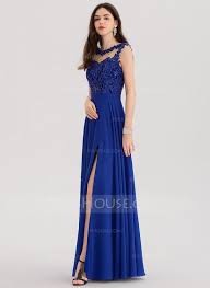 164 00 A Line Princess Scoop Neck Floor Length Chiffon Evening Dress With Beading Sequins Split Front Jj S House Chiffon Evening Dresses Chiffon Prom Dress Dresses