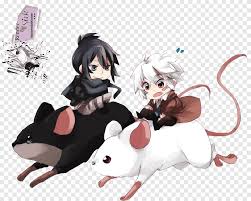 Anime manga characters people users. Renders Anime Chibi Two Black And White Haired Animated Characters Riding On Black And And White Rats Png Pngegg