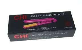 Chi Hot Pink Rubber Metallic Tourmaline Ceramic Hair Flat Iron 1 New Nib Flat Iron Hair Styles Ceramic Hair Flat Iron