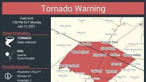 A severe thunderstorm warning (same code: Nj Weather Tornado Warning Issued For North Jersey And New York State