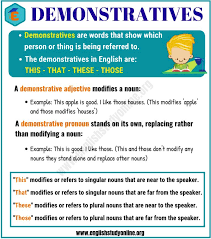 Demonstratives Adjectives Pronouns This That These Those English Study Online In 2020 Adjectives English Study Demonstrative Pronouns