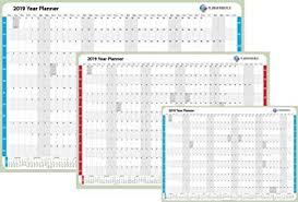 Yearly calendar showing months for the year 2019. Plannerworld Laminated 2019 Giant Yearly Wall Planner 18 Giant Blue Rolled Modern Design Laminated Blue Wall Planners Stationery Office Supplies