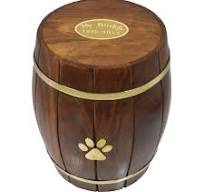 Wholesale Pet Cremation Wood Urns: Paw Print Wood Barrel Pet Urn