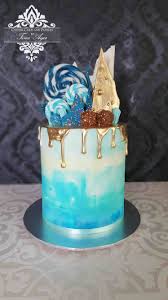 Blue Birthday Cake For Teenager Boy Macy Chocolate Shards Swirls And Blue Flowers Drip Cakes Blue Birthday Cakes Birthday Drip Cake
