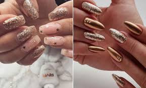Nail art decoration with rhinestones and glitter. 23 Gold Nail Designs For Your Next Trip To The Salon Stayglam