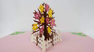 Instead of cutting slits in the construction paper, you will fold each of the pieces along the black dotted lines. How To Make A Pop Up Card Tree In Autumn With Flowers 3d Greeting Card Diy Tutorial Free Pattern Pop Up Flower Cards Pop Up Cards Greeting Cards Diy