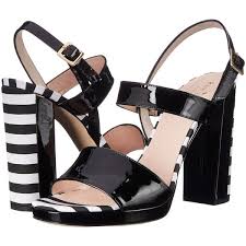 Black And White Striped Platform Heels Kate Spade New York Brax Black Patent Black White Stripe Grosgrain 165 Liked O Black Block Heel Sandals Black Block Heel Shoes Black Platform Sandals