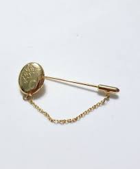 Vintage Gold Tone Small Locket Stick Hat Pin With Safety Chain Small Locket Vintage Gold Locket