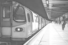 London Underground Train At A Station Original Photograph With Black And White Sketch Effect Train Sketch London Underground Train London Underground