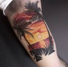 Pretty tribal inspired beach tattoo. Sunset Palm Tree Tattoos Novocom Top