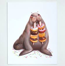 8x10 Donut And Walrus Art Print Walrus Wall Art Donut Art Art Prints Walrus