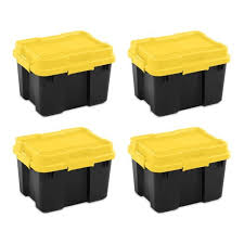 The key to home organisation is storage. Sterilite 18319y04 20 Gallon Heavy Duty Plastic Storage Container Box With Lid And Latches Yellow Black 4 Pack Target