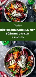 Buffelmozzarella Mit Gerosteten Susskartoffeln Radicchio Rezept In 2020 Rezepte Gerostete Susskartoffeln Einfache Gerichte