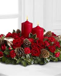 Christmas Candles Roses Centerpiece Florist Flowers Delivered Allen S Flower Market