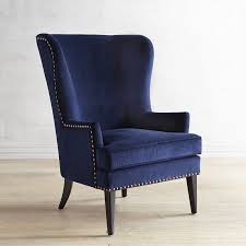 A Graceful Wing Chair In Search Of A Cozy Corner Asher Is All About Classic Lines Mid Century Modern Le Blue Wing Chair Blue Velvet Chairs Blue Accent Chairs