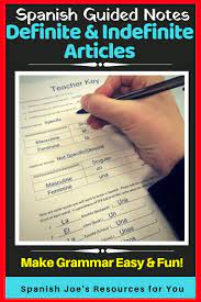 Spanish Definite Indefinite Article Guided Notes And Key Writing Practice Worksheets Guided Notes Writing Practice
