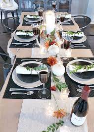 And how cute are those milk bottle centerpieces. Black And White Rustic Modern Fall Table Setting Modern Table Setting Fall Table Settings Fall Table
