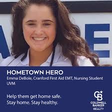 Sending thanks and love to this #HometownHero! Emma DeBole is a Cranford  First Aid Squad EMT and is studying Nursing at UVM. What a beautiful smile  this young hero has, and we