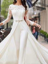 More info $463.98 $188.99 sale Two Piece Jumpsuits A Line Wedding Dresses Jewel Neck Court Train Polyester Long Sleeve Formal Plus Size With Lace Sashes Ribbons Crystals 2021 7983224 2021 188 09