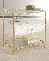 Real bamboo, solid, lightweight 3 sizes easy to assemble. Gold Bamboo Frame White Drawer Side Table