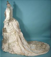 C 1880 M A Connelly 7 East 16th Street New York Ivory Silk Satin Bustle Wedding Gown Ensemble With Wax Antique Wedding Dresses Vintage Gowns Antique Dress