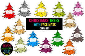 Download Christmas Trees With Face Masks Clipart Graphic By Happy Printables Club Creative Fabrica SVG Cut Files