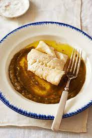 Olive Oil Poached Cod With Green Pepper Puree Recipe Stuffed Peppers Pureed Food Recipes Steamed Fish Recipes