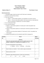 Cbse Sample Papers 2021 For Class 12 Computer Science Aglasem Schools