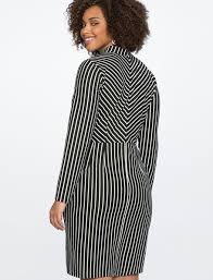 Black And White Striped Turtleneck Plus Size Turtleneck Opposing Stripes Dress Women S Plus Size Dresses Striped Dress Plus Size Dresses Womens Dresses