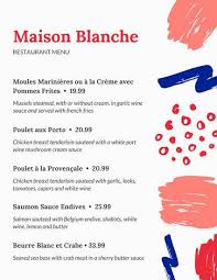 Blue And Pink Brush Strokes French Menu Menu Template Menu Menu Restaurant