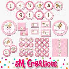 See more ideas about baby shower, baby shower monkey theme, baby shower themes. Monkey Baby Shower Printable Decorations Girl Baby Shower Instant Download 5m Creations Blog