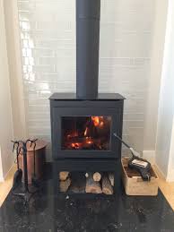 Wood Burning Stove With Glass 3x12 Tile Behind Corner Wood Stove Wood Stove Fireplace Wood Stove Hearth