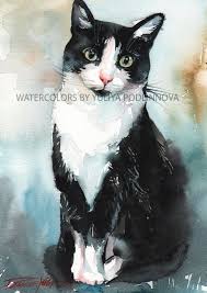 Black And White Tuxedo Cat Black And White Tuxedo Cat Digital Art Print Of Watercolor Painting Of Cat Kitty Instant Download W Watercolor Cat Animal Paintings Dog Art