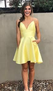 Simple Yellow Homecoming Dress With Straps Yellow Homecoming Dresses Hoco Dresses Simple Homecoming Dresses