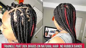 Medium Triangle Box Braids On 4c Natural Hair No Rubber Bands Triangle Box Braids Box Braids Rubber Band Box Braids