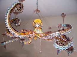 Spectacular Stained Glass Octopus Chandeliers