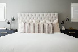 Choose a headboard to match your personal style, whether it be upholstered, wooden, or even carved for a more traditional look. Off White Tufted Headboard With Black Nightstands Transitional Bedroom