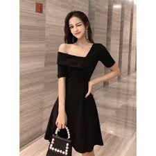 For the minimalist bride who covets clean lines and sleek. Elegant Women Ladies Evening Party Dinner Dress Black Sexy Oblique Shoulder Midi Formal Dresses Shopee Malaysia